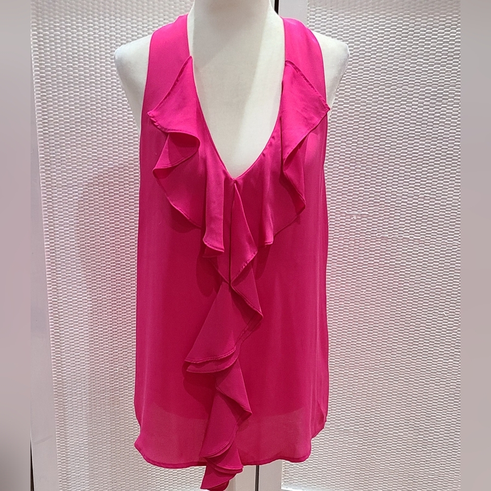 Kut from the Kloth Hot Pink Ruffled Sleeveless Top Size Small